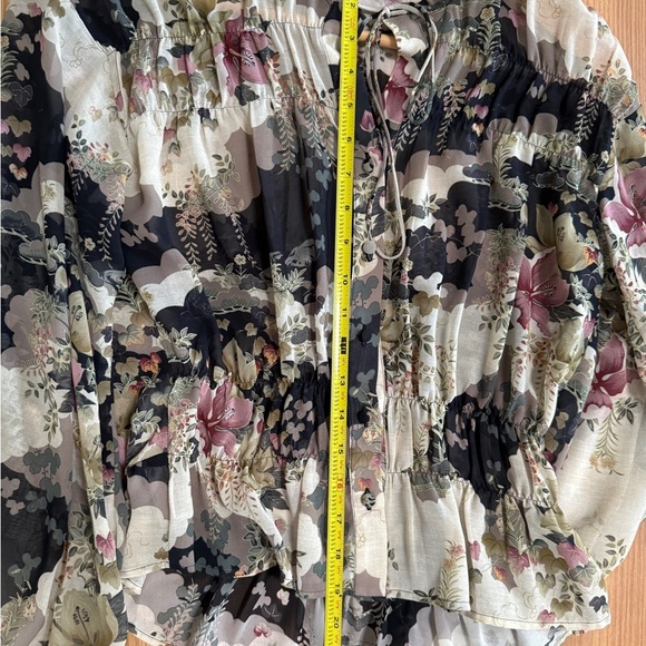 Mango MNG Blouse Floral Botanical Nature Chiffon Y2K Boho Retro Women's XS Sheer - Picture 8 of 10